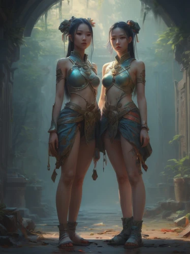 gladiators,warrior and orc,druids,fairies,guards of the canyon,ancient costume,duo,ancient parade,wood angels,two girls,dancers,fantasy portrait,vintage fairies,elves,ancient,angels of the apocalypse,twin flowers,chinese icons,vietnam's,golden lotus flowers,Conceptual Art,Fantasy,Fantasy 01