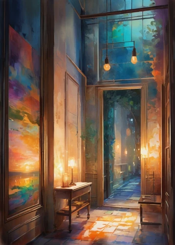evening atmosphere,watercolor background,the threshold of the house,backgrounds,violet evergarden,watercolor cafe,world digital painting,the little girl's room,blue room,dandelion hall,abandoned room,watercolor tea shop,hallway,therapy room,hallway space,lights serenade,sleeping room,open door,nightlight,night light,Photography,Artistic Photography,Artistic Photography 15