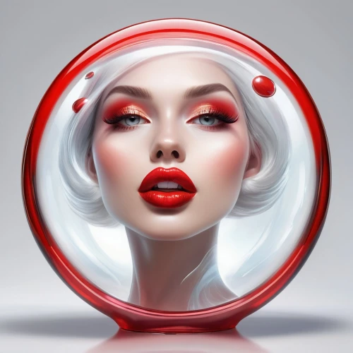 crystal ball-photography,makeup mirror,gloss,glass sphere,icon magnifying,reflector,red lips,rouge,lensball,maraschino,crystal ball,doll looking in mirror,red lipstick,cosmetics,lifebuoy,magic mirror,lady in red,women's cosmetics,parabolic mirror,lens reflection,Illustration,Realistic Fantasy,Realistic Fantasy 01