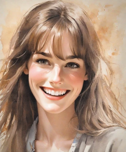 digital painting,a girl's smile,photo painting,girl portrait,daisy jazz isobel ridley,portrait background,oil painting,killer smile,jane austen,smiling,audrey hepburn,portrait of a girl,world digital painting,radiant,british actress,oil painting on canvas,audrey,young woman,woman portrait,beautiful face,Digital Art,Watercolor