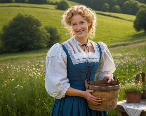 bornholmer margeriten,tanacetum balsamita,heidi country,bavarian swabia,bavarian,country dress,sound of music,jane austen,woman of straw,dutch oven,british actress,watzmannfrau,allgäu kässspatzen,mühlviertel,farm girl,milkmaid,strohüte,austrian,countrygirl,candlemaker,Art,Classical Oil Painting,Classical Oil Painting 41