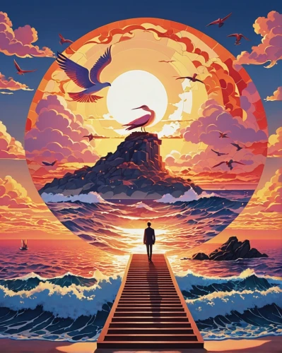 ocean,sun,coast sunset,sea,tidal wave,sun and sea,hd wallpaper,sol,rising sun,the endless sea,the horizon,dune sea,horizon,volcano,dune,kite boarder wallpaper,travel poster,the road to the sea,volcanic,would a background,Conceptual Art,Oil color,Oil Color 14