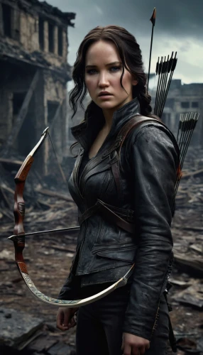 katniss,female warrior,huntress,swordswoman,warrior woman,bow and arrows,longbow,swath,bows and arrows,scythe,best arrow,heroic fantasy,elaeis,archery,digital compositing,quarterstaff,awesome arrow,strong woman,field archery,massively multiplayer online role-playing game,Illustration,Realistic Fantasy,Realistic Fantasy 08