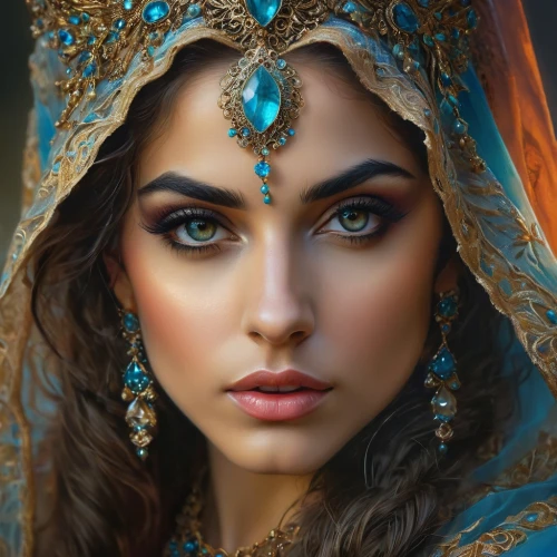 indian bride,arabian,indian woman,arab,mystical portrait of a girl,priestess,east indian,indian girl,islamic girl,persian,indian headdress,oriental princess,middle eastern,headdress,ancient egyptian girl,muslim woman,miss circassian,beautiful bonnet,gypsy soul,beauty face skin,Photography,General,Fantasy