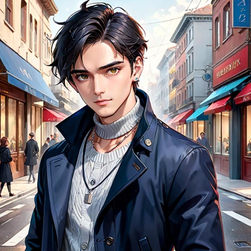 game illustration,robert harbeck,stylish boy,male character,city ​​portrait,fashion street,jack rose,cartier,cg artwork,konstantin bow,valentin,corvin,french digital background,ren,handsome,main character,shopping icon,victor,a pedestrian,young man,Anime,Anime,General