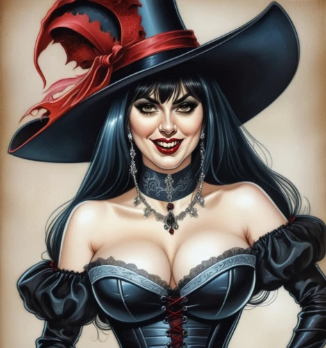 vampire woman,halloween witch,vampira,vampire lady,witch's hat icon,black hat,witch hat,witch,wicked witch of the west,sorceress,witch's hat,gothic woman,tura satana,celebration of witches,fantasy woman,harley,evil woman,the hat-female,queen of hearts,halloween illustration,Illustration,Abstract Fantasy,Abstract Fantasy 23