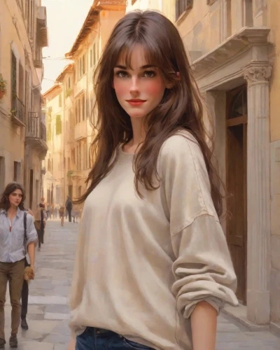 audrey hepburn,girl in a historic way,italian painter,venezia,hallia venezia,audrey hepburn-hollywood,girl walking away,young woman,woman walking,cappuccino,young model istanbul,brigitte bardot,digital painting,a charming woman,the girl's face,girl in t-shirt,pretty woman,girl portrait,oil painting,female model,Digital Art,Classicism
