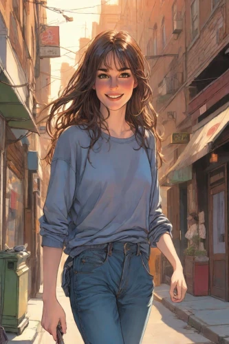 girl walking away,woman walking,world digital painting,digital painting,pedestrian,a pedestrian,girl in a historic way,city ​​portrait,girl in a long,walking,a girl's smile,girl portrait,sci fiction illustration,the girl at the station,walk,woman shopping,girl drawing,photo painting,study,oil painting,Digital Art,Comic