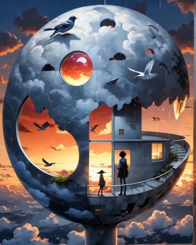 sky space concept,sci fiction illustration,heliosphere,moon phase,futuristic landscape,surrealism,ufo,dream world,moon vehicle,flying saucer,parallel worlds,fantasy picture,moon car,space art,planetarium,world digital painting,little planet,mirror house,hanging moon,glass sphere,Photography,General,Realistic