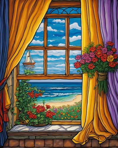 window with sea view,window treatment,window curtain,seaside view,window covering,french windows,bedroom window,ocean view,bay window,window to the world,window,the window,home landscape,beach landscape,sea view,window view,a curtain,window front,coastal landscape,curtains,Conceptual Art,Daily,Daily 28