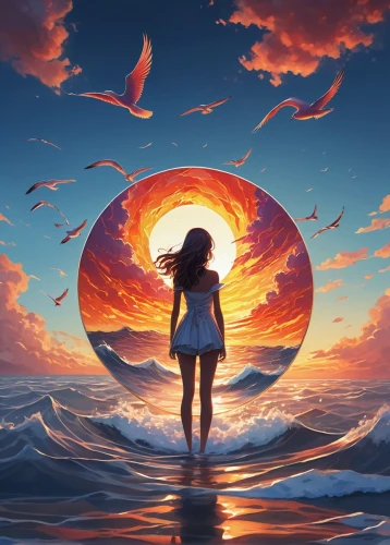 sun and sea,sun,sun moon,setting sun,world digital painting,life is a circle,sunburst background,rising sun,sunset,little girl in wind,sun and moon,fantasy picture,ocean,beach ball,moana,tide,the wind from the sea,sol,the endless sea,dreams catcher,Conceptual Art,Oil color,Oil Color 12