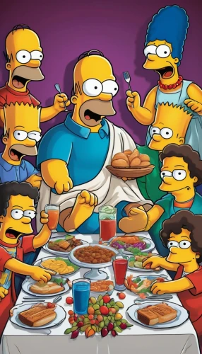 homer simpsons,homer,flanders,family dinner,last supper,thanksgiving background,caper family,herring family,international family day,thanksgiving,family gathering,thanksgiving dinner,happy thanksgiving,bart,todos los sandos,thanksgiving table,dinner party,competitive eating,placemat,steamed,Conceptual Art,Daily,Daily 24
