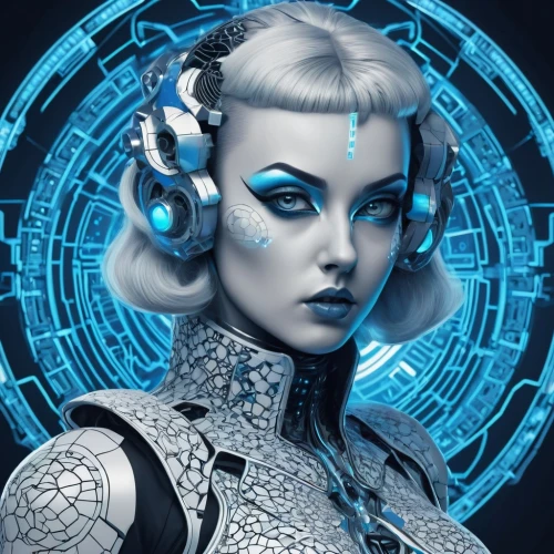 blue enchantress,cybernetics,sci fiction illustration,horoscope libra,cyborg,echo,chainlink,callisto,elsa,cyber,zodiac sign libra,andromeda,sci fi,scifi,ice queen,zodiac sign gemini,biomechanical,cyberspace,valerian,avatar,Conceptual Art,Sci-Fi,Sci-Fi 29