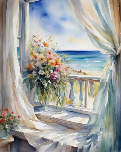 window with sea view,window curtain,window treatment,window valance,watercolor background,watercolor frame,bedroom window,watercolour frame,window covering,bay window,curtain,curtains,open window,window,window sill,a curtain,french windows,window to the world,window view,the window,Illustration,Paper based,Paper Based 11
