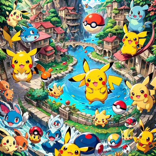 pokemon,pokémon,playmat,pixaba,pikachu,april fools day background,birthday banner background,amusement park,pokemon go,game illustration,children's background,dream world,fantasy city,pika,mural,the fan's background,fairy village,summer background,background screen,diamond lagoon,Anime,Anime,Traditional