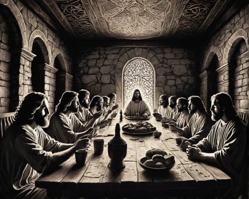 holy supper,last supper,christ feast,eucharist,communion,holy communion,nativity of jesus,soup kitchen,dining,pesach,nativity of christ,dining room,the abbot of olib,passover,disciples,pentecost,long table,round table,eucharistic,wise men,Illustration,Black and White,Black and White 11