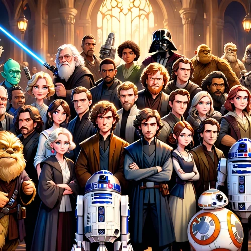 george lucas,rots,star wars,cg artwork,starwars,group photo,empire,republic,luke skywalker,disney,cartoon people,family anno,people characters,family portrait,force,hero academy,personages,massively multiplayer online role-playing game,artists of stars,obi-wan kenobi,Anime,Anime,Cartoon