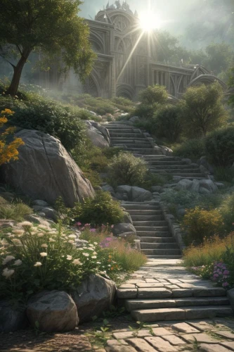 the mystical path,fantasy landscape,pathway,background with stones,ancient city,fantasy picture,stone garden,the path,home landscape,zen garden,druid grove,artemis temple,gordon's steps,ancient house,japanese garden,landscape background,beauty scene,hiking path,place of pilgrimage,towards the garden