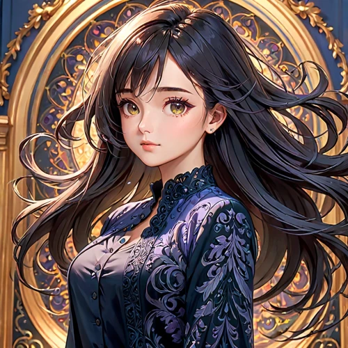 gentiana,fantasy portrait,filigree,portrait background,fairy tale character,luna,vanessa (butterfly),victorian lady,ornate,rapunzel,celtic queen,erika,cinderella,hinata,sultana,oriental princess,libra,victorian style,romantic portrait,masquerade,Anime,Anime,General