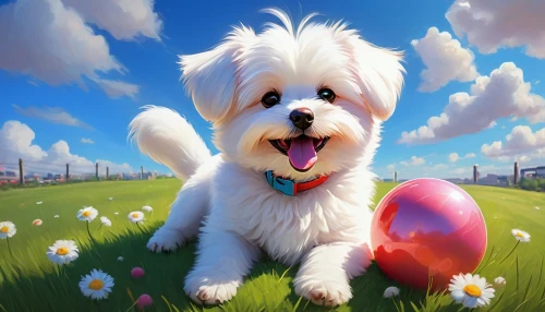 coton de tulear,easter dog,old english sheepdog,bearded collie,sealyham terrier,havanese,tibetan terrier,west highland white terrier,cheerful dog,dog illustration,cavachon,maltepoo,cute puppy,english white terrier,bichon frisé,easter background,springtime background,spring background,bichon,flower background,Conceptual Art,Graffiti Art,Graffiti Art 05