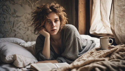 girl in bed,blonde woman reading a newspaper,woman on bed,girl studying,depressed woman,woman drinking coffee,in the morning,reading,stressed woman,woman portrait,woman thinking,portrait photography,the girl in nightie,women's novels,young woman,relaxed young girl,breakfast in bed,moody portrait,blonde sits and reads the newspaper,girl with cereal bowl,Illustration,Realistic Fantasy,Realistic Fantasy 42