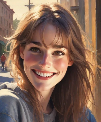 a girl's smile,smiling,a smile,grin,killer smile,girl portrait,radiant,romantic portrait,portrait background,portrait of a girl,grinning,digital painting,photo painting,world digital painting,smile,the girl's face,city ​​portrait,a charming woman,artist portrait,ecstatic,Digital Art,Impressionism