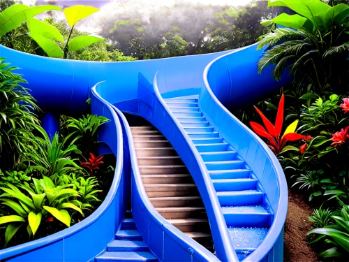 winding steps,water stairs,tropical jungle,slide down,tropical house,stairway to heaven,loro parque,plant tunnel,stairway,stairs,tropical island,aaa,tropics,escalator,sub-tropical,majorelle blue,stair,tunnel of plants,3d background,garden of eden,Conceptual Art,Daily,Daily 10