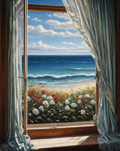 window with sea view,window treatment,window covering,window curtain,sea landscape,bedroom window,carol colman,landscape with sea,window to the world,seaside view,open window,seascape,window view,sea view,beach landscape,window,the window,coastal landscape,ocean view,sea breeze,Conceptual Art,Daily,Daily 01