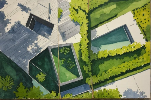 grass roof,garden buildings,facade painting,roof landscape,glass facades,green trees,buildings,glass building,roof garden,facade panels,greenhouse cover,foliage coloring,glass facade,office buildings,house roofs,green landscape,hanging houses,green living,house painting,turf roof,Illustration,Paper based,Paper Based 21