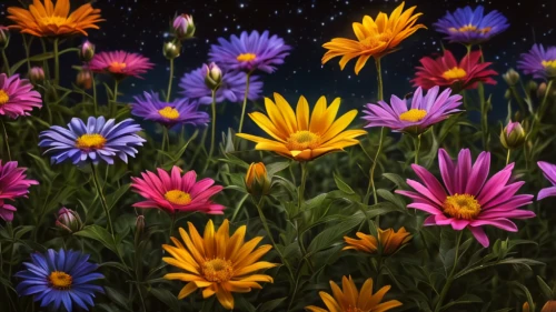 flowers png,barberton daisies,african daisies,flower painting,australian daisies,colorful flowers,colorful daisy,gerbera daisies,blanket flowers,blanket of flowers,calendula petals,flower background,floral digital background,osteospermum,daisy flowers,asters,blue daisies,sun daisies,daisies,wildflowers,Photography,General,Natural