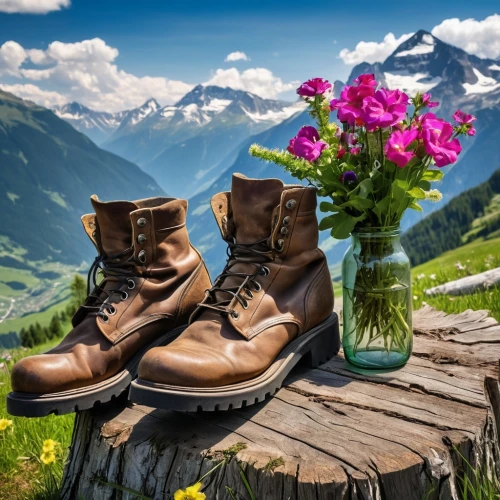 mountain boots,leather hiking boots,hiking boots,hiking boot,women's boots,walking boots,hiking shoes,hiking equipment,steel-toe boot,steel-toed boots,outdoor shoe,hiking shoe,outdoor recreation,alpine flowers,durango boot,background view nature,moon boots,high-altitude mountain tour,hikers,work boots,Photography,General,Realistic