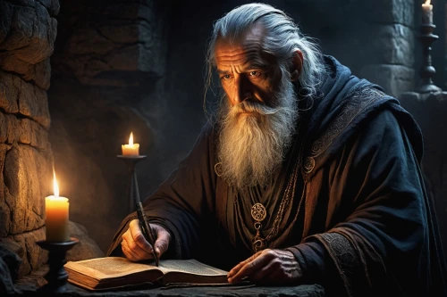 the abbot of olib,biblical narrative characters,benediction of god the father,archimandrite,hieromonk,gandalf,jrr tolkien,prayer book,candlemaker,lord who rings,thorin,twelve apostle,the wizard,scholar,candlemas,middle eastern monk,man praying,rabbi,moses,new testament,Illustration,Retro,Retro 11