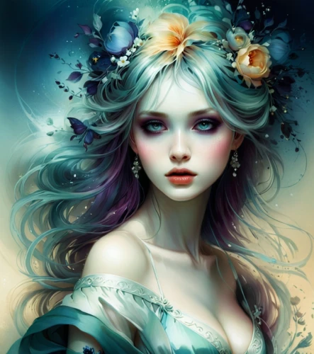 faery,faerie,fairy queen,fantasy portrait,fantasy art,mystical portrait of a girl,the sea maid,flower fairy,mermaid background,elven flower,blue enchantress,mermaid vectors,fairy tale character,dryad,water nymph,rosa 'the fairy,the enchantress,white rose snow queen,mermaid,little girl fairy,Illustration,Realistic Fantasy,Realistic Fantasy 15