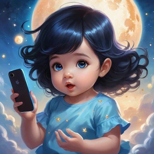 world digital painting,children's background,phone icon,moon addicted,kids illustration,lunar,child portrait,moon and star background,cute cartoon image,game illustration,digital painting,telegram,luna,fantasy portrait,phone,cell phone,child girl,mobile phone,little child,ios,Illustration,Realistic Fantasy,Realistic Fantasy 01