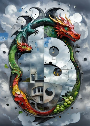 chinese dragon,dragon of earth,dragon li,dragon design,chinese water dragon,painted dragon,dragon,five elements,wyrm,dragon boat,dragon fire,dragons,fire breathing dragon,chinese horoscope,green dragon,dragon bridge,dragon palace hotel,the zodiac sign pisces,steam icon,bagua,Illustration,Realistic Fantasy,Realistic Fantasy 16