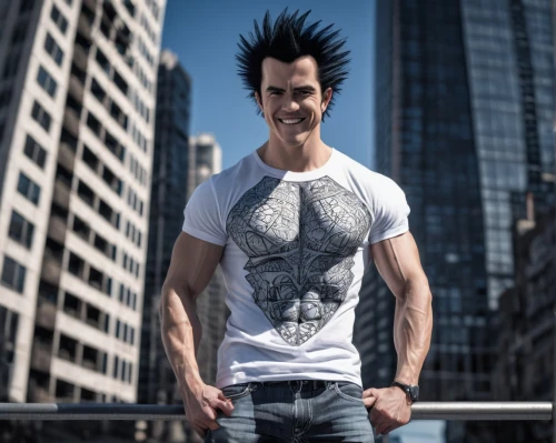 isolated t-shirt,static electricity,sonic the hedgehog,pompadour,vegeta,t shirt,dragonball,t-shirt,punk design,male model,t shirts,t-shirts,shirt,hyperhidrosis,print on t-shirt,streampunk,premium shirt,management of hair loss,flatiron,t-shirt printing,Illustration,Black and White,Black and White 11