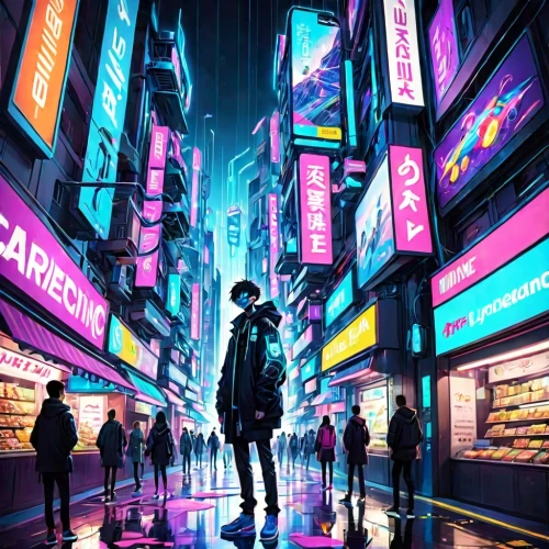 cyberpunk,shinjuku,shibuya,tokyo,tokyo city,tokyo ¡¡,futuristic,vapor,harajuku,pedestrian,hong kong,taipei,hk,cyber,neon lights,colorful city,virtual,osaka,urban,virtual world,Anime,Anime,General