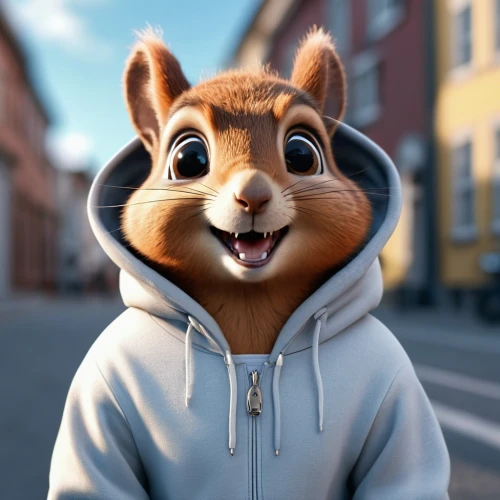 chipmunk,squirell,hoodie,cute cartoon character,thumper,cangaroo,squirrel,cute fox,the squirrel,surprised,hungry chipmunk,3d rendered,cute cartoon image,peter rabbit,jack rabbit,mascot,child fox,szymbark,cavy,rocket