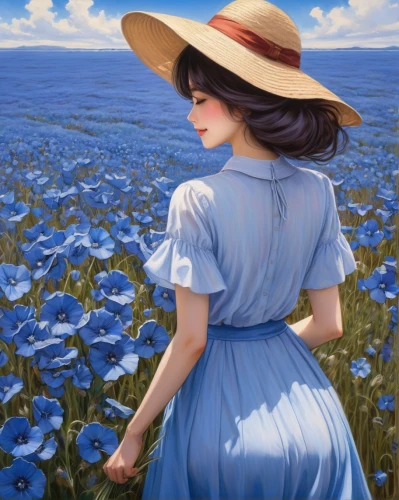 blue daisies,himilayan blue poppy,field of flowers,field of poppies,blue petals,blooming field,blue painting,forget-me-not,blue flax,girl picking flowers,flower field,flowers field,windflower,anemone coronaria,cosmos field,marguerite,sea of flowers,blue rose,forget me not,blue bell,Illustration,Realistic Fantasy,Realistic Fantasy 30
