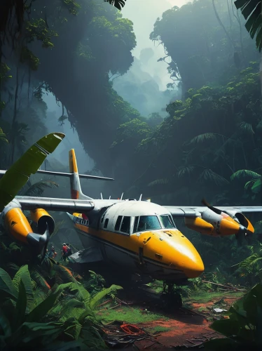 cargo plane,private plane,alenia c-27j spartan,casa c-212 aviocar,tropical jungle,rain forest,dornier 328,tiltrotor,jungle,tropics,plant protection drone,air transport,seaplane,cargo aircraft,emergency aircraft,jumbo jet,corporate jet,crash landing,the plane,propeller plane,Conceptual Art,Fantasy,Fantasy 19