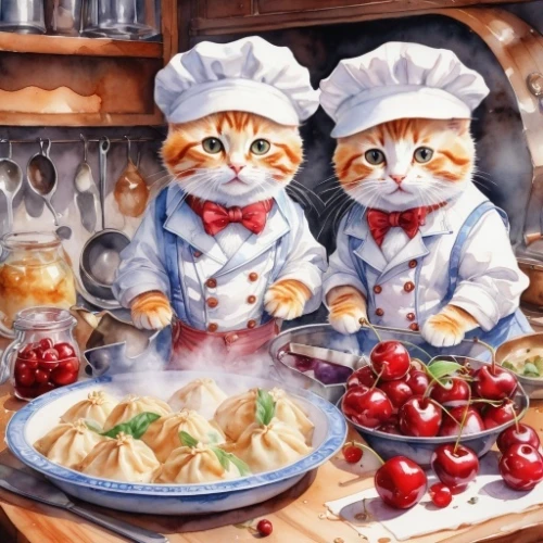 oktoberfest cats,chefs,caterer,cooking book cover,chef,culinary art,vintage cats,red tabby,gastronomy,cookery,food and cooking,cuisine,christmas menu,cooks,pastry chef,two cats,men chef,cooking show,tea party cat,cuisine classique