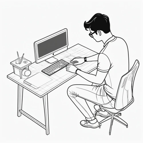 writing or drawing device,computer addiction,man with a computer,male poses for drawing,coloring pages,office line art,coloring page,squat position,tablet computer stand,standing desk,personal computer,computer desk,girl at the computer,illustrator,computer accessory,animator,hardware programmer,desktop support,remote work,flat blogger icon,Illustration,Black and White,Black and White 04