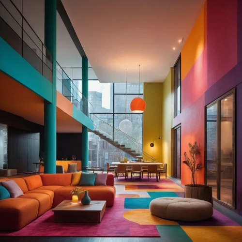 color wall,rainbow color palette,modern decor,interior modern design,colorful bleter,contemporary decor,interior design,colorful facade,color blocks,color combinations,colorful glass,colourful,saturated colors,mid century modern,colorful light,vibrant color,penthouse apartment,an apartment,color palette,colorful city,Photography,General,Cinematic