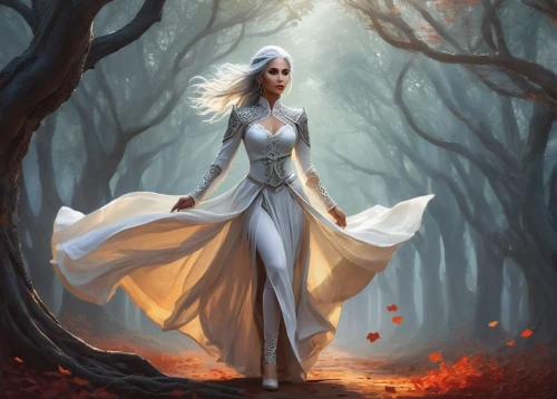 ballerina in the woods,fantasy picture,sorceress,fantasy portrait,fantasy art,fantasy woman,white rose snow queen,the enchantress,faerie,fairy tale character,elven forest,the snow queen,heroic fantasy,dryad,mystical portrait of a girl,faery,elven,dark elf,fairy queen,fae,Illustration,Vector,Vector 07