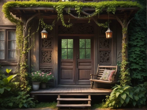 garden door,porch,porch swing,fairy door,the threshold of the house,home door,wooden door,garden bench,garden shed,summer cottage,front door,doorway,country cottage,open door,cottage,home landscape,cottage garden,miniature house,the door,beautiful home,Photography,Documentary Photography,Documentary Photography 30