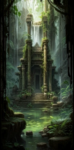ancient city,fantasy landscape,the ruins of the,ancient house,mausoleum ruins,ancient,ruins,house in the forest,angkor,ancient buildings,forest landscape,hall of the fallen,forest background,mushroom landscape,green waterfall,artemis temple,lost place,elven forest,fantasy picture,the ancient world