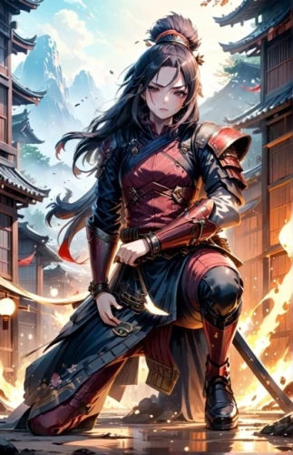 mulan,yi sun sin,female warrior,swordswoman,katana,samurai,hwachae,goki,wuchang,dragon li,samurai fighter,background images,xiaochi,wind warrior,monsoon banner,guilinggao,game illustration,haegen,warrior woman,background image