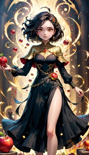 acerola,woman eating apple,golden apple,siu mei,xiaochi,rosa ' amber cover,mulan,crow queen,xizhi,oriental princess,jaya,goddess of justice,apple harvest,hwachae,asian costume,zodiac sign libra,tai qi,blood maple,yuanyang,autumn theme,Anime,Anime,Cartoon