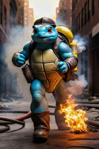 trachemys,firebrat,digital compositing,trachemys scripta,firefighter,fire artist,fire master,teenage mutant ninja turtles,fire fighter,running frog,stitch,no water on fire,pokemon go,blow torch,fire-fighting,cinema 4d,fireman,action hero,sound studo,inflammable,Illustration,American Style,American Style 07