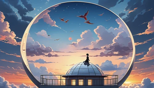 musical dome,round window,observatory,roof domes,dome,the globe,roof lantern,dome roof,mirror house,round house,cupola,planetarium,house silhouette,globe,house of the sea,bird cage,porthole,bay window,pigeon house,sky apartment,Photography,General,Realistic